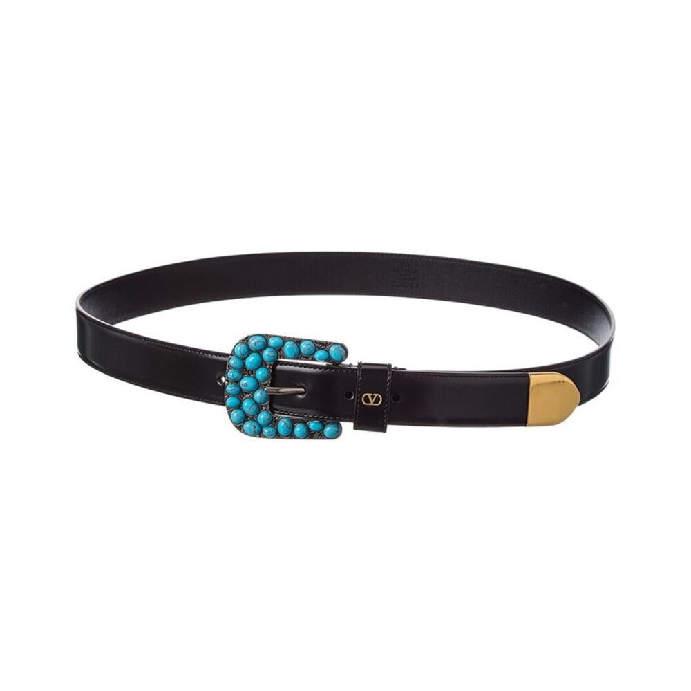 Valentino Vlogo Leather Belt, Black